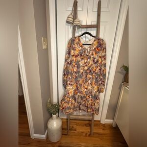 Chic Soul Taupe Floral V-Neck Tiered Dress